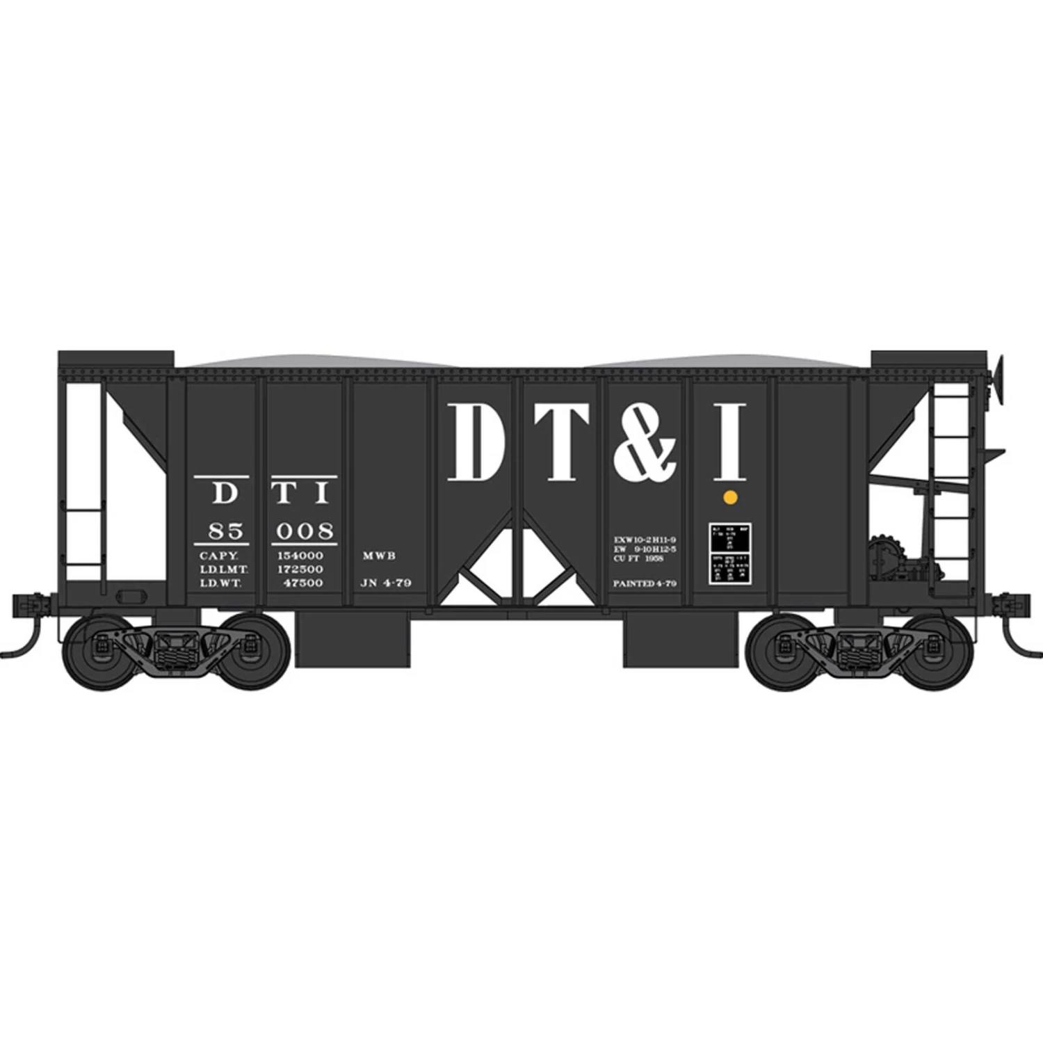 Bowser Manufacturing Co., Inc. HO 70 Ton 2 Ballast Car with Side Chutes, DT&I 85000 1 Bowser Manufacturing Co., Inc. HO 70 Ton 2 Ballast Car with Side Chutes, DT&I 85000